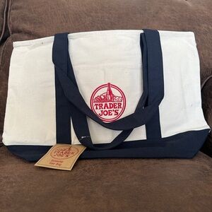 Trader Joe's Navy and White Tote Bag